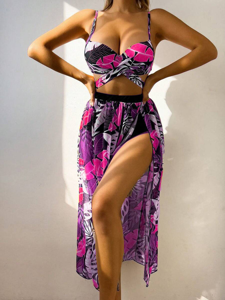 Dame bikini sæt med elegant indpakningsdesign og sofistikeret blomster mønster Stilla