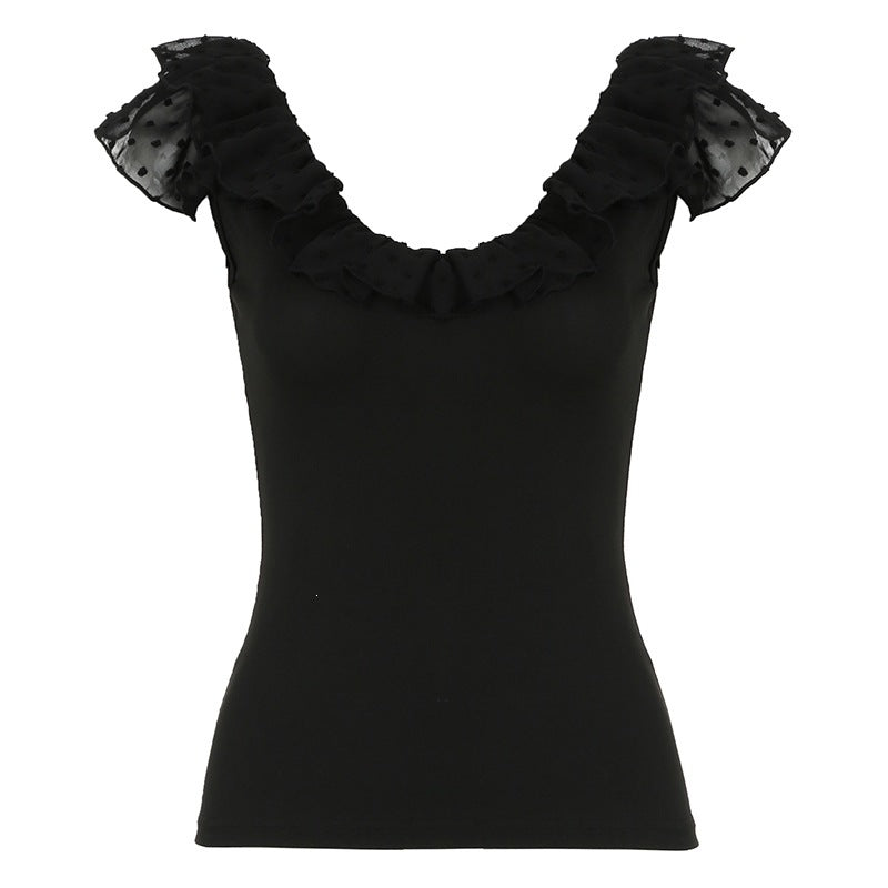 Dame Elegant Top med Flæse Design Skovær