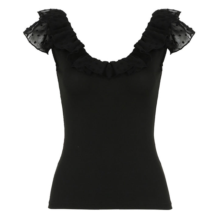 Dame Elegant Top med Flæse Design Skovær