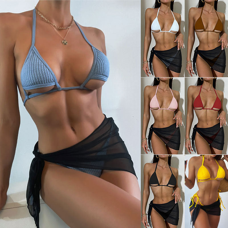 Dame Bikini-sæt med raffineret snit og transparent strandpareo Stilla