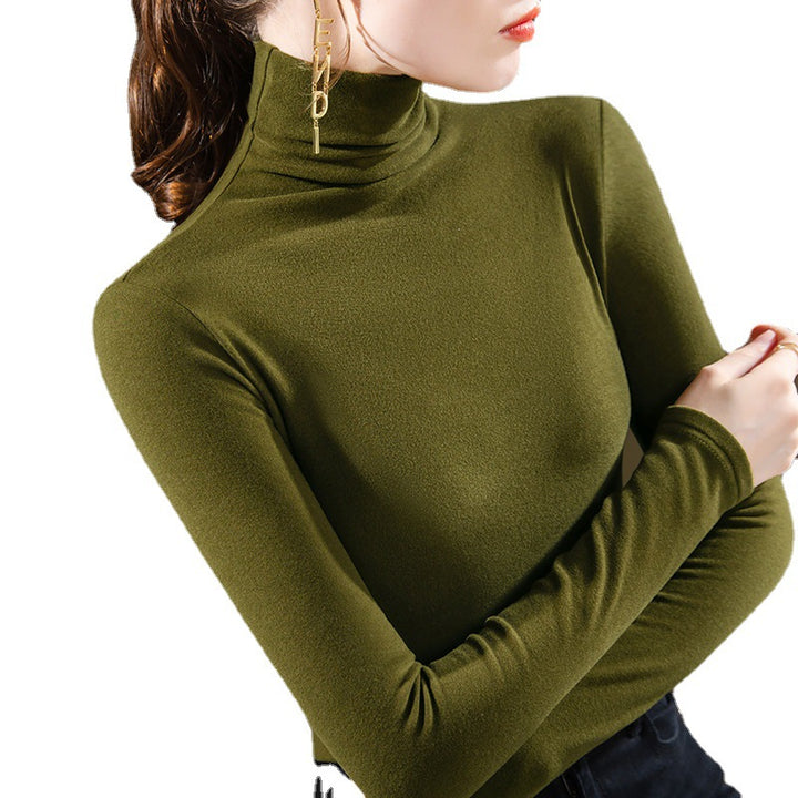 Dame Langeærmet Turtleneck-Oberteil af blødt stretchmateriale med figurslankende snit Stilla