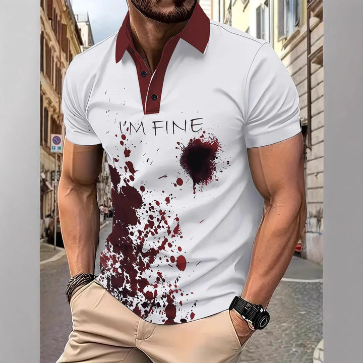 Herrer Poloshirt med kreativt blodsprøjtedesign og humoristisk tryk Stilla