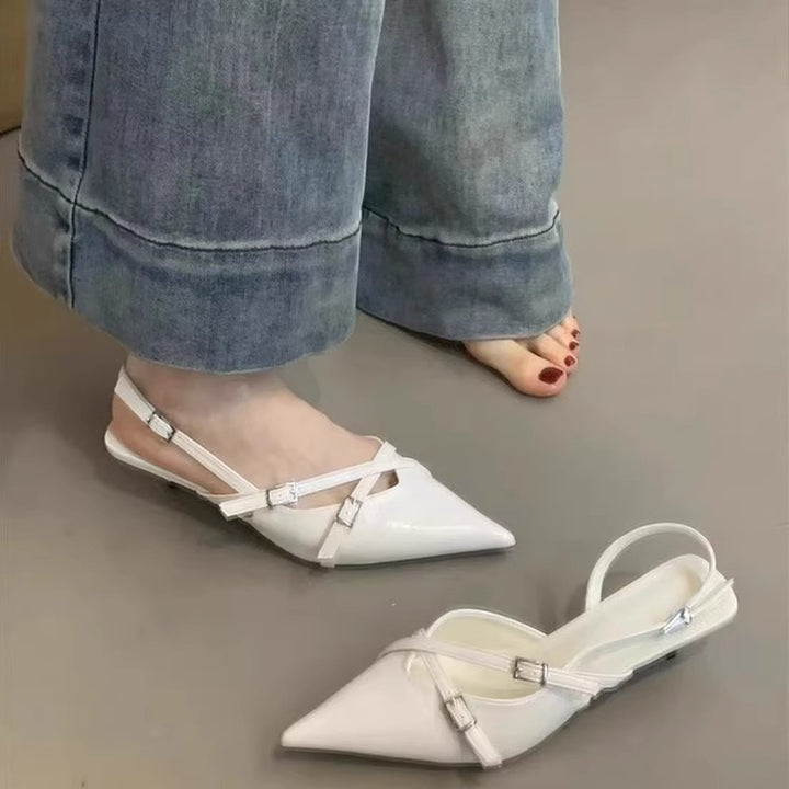Dame Spids tå Slingback Hæle med justerbare Remme Stilla