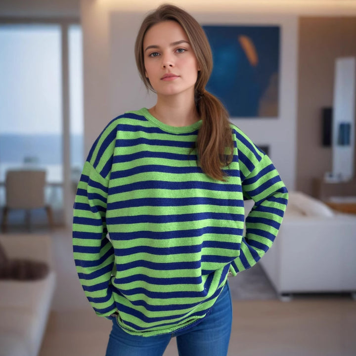 Kvinders strikket oversized sweater med afslappet stribemønster Stilla