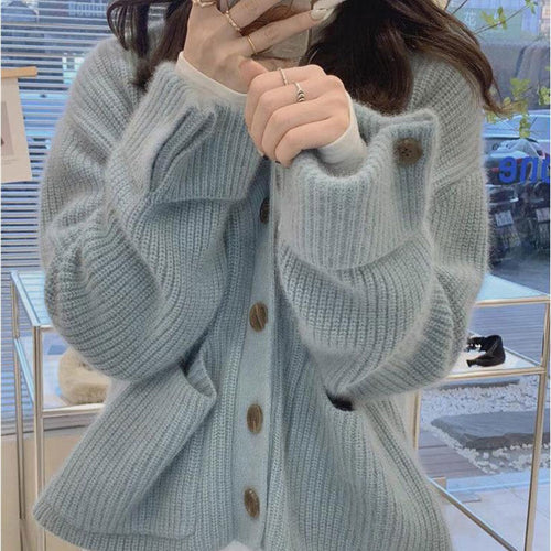 Kvinders Chunky Strik Cardigan med Lommer Stilla