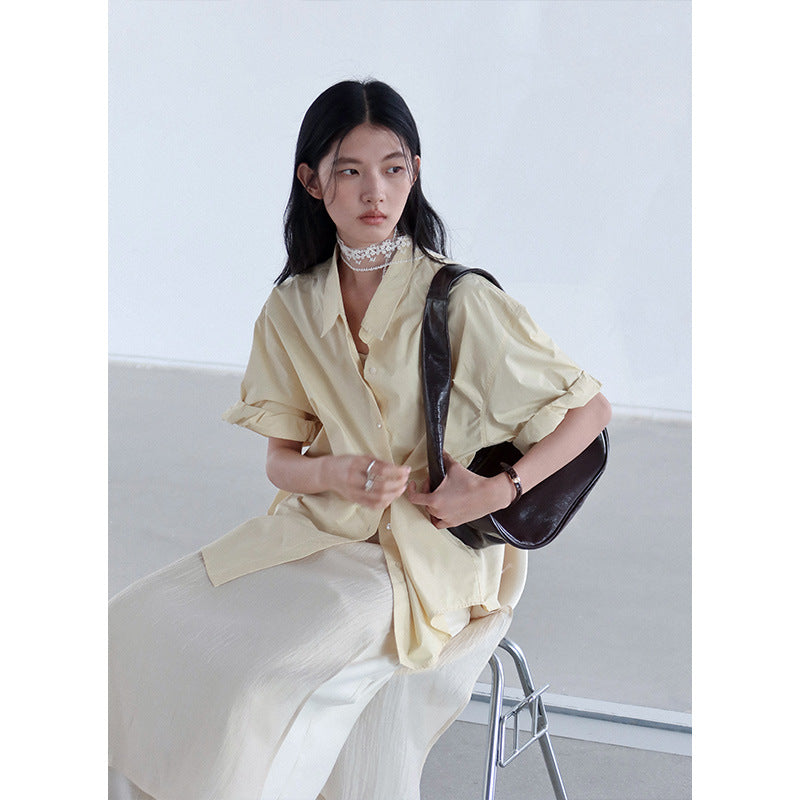 Dame Oversized Skjortebluse med kort ærme og moderne snit Stilla