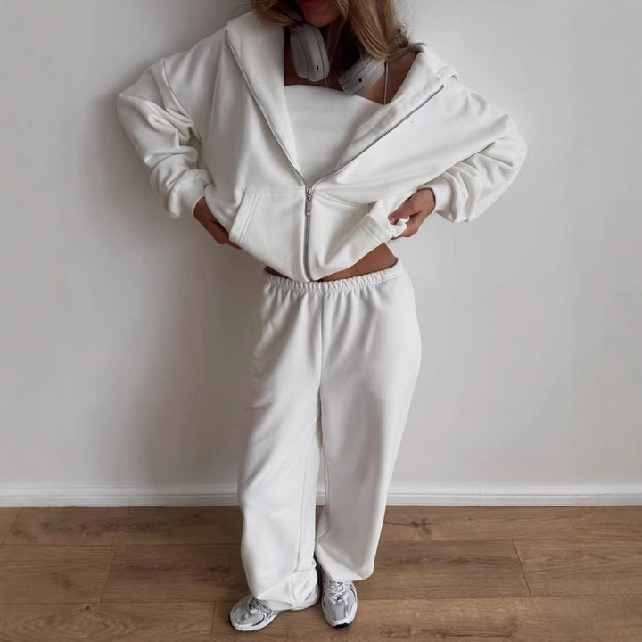 Kvinder casual sweatshirt og joggingbukser sæt med hætte og praktisk lynlås Skovae