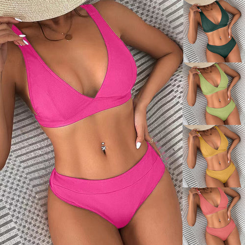 Dame triangel-bikini-sæt med høj talje og flatterende indviklet design Skovae