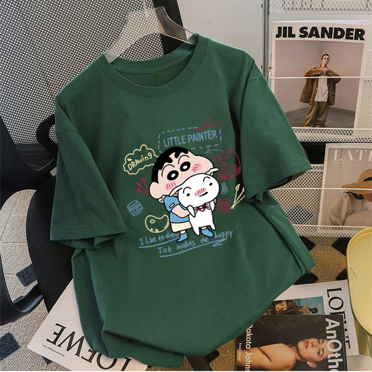 Dame T-shirt med kunstnerisk cartoon-tryk og behagelig pasform Stilla