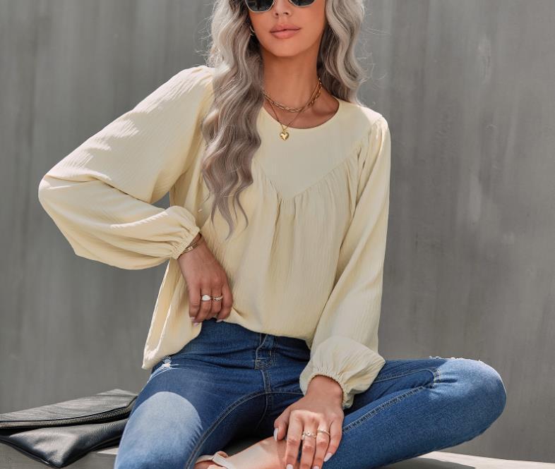 Dame Elegant og afslappet bluse skjorte med puffærmer Stilla