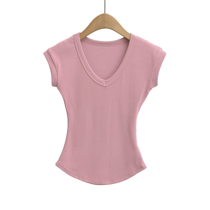 Dame V-hals T-shirt med figursyet snit og blødt materiale Stilla
