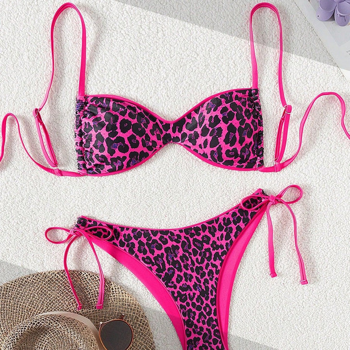 Dame Push-Up Bikini med detaljeret dyreprint og justerbare stropper Skovae