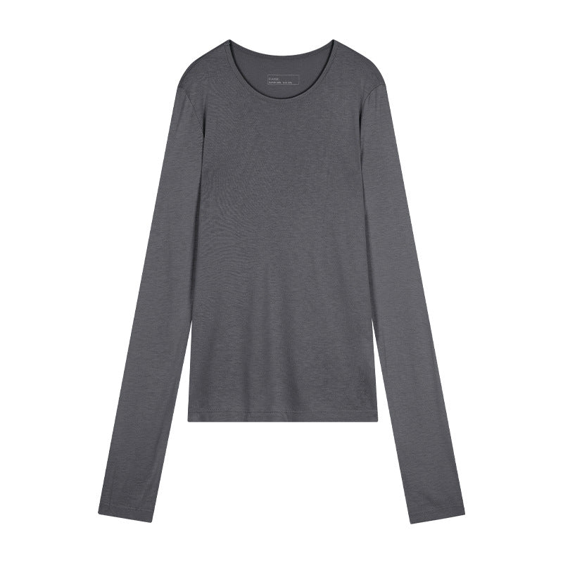 Dame langærmet Basic-T-shirt lavet af kvalitetsbomuld med rund halsudskæring Stilla