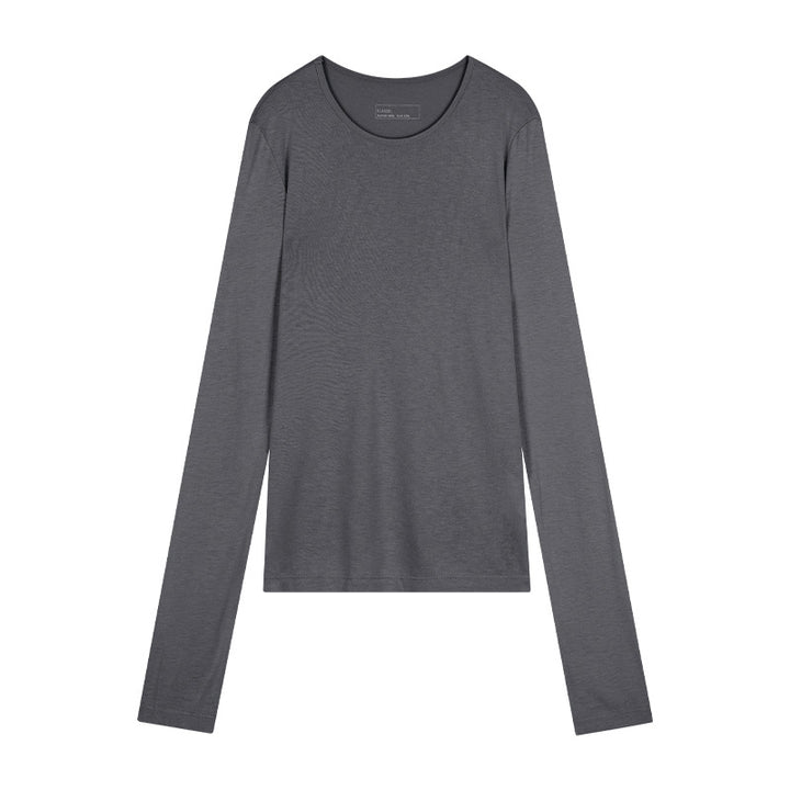 Dame langærmet Basic-T-shirt lavet af kvalitetsbomuld med rund halsudskæring Stilla