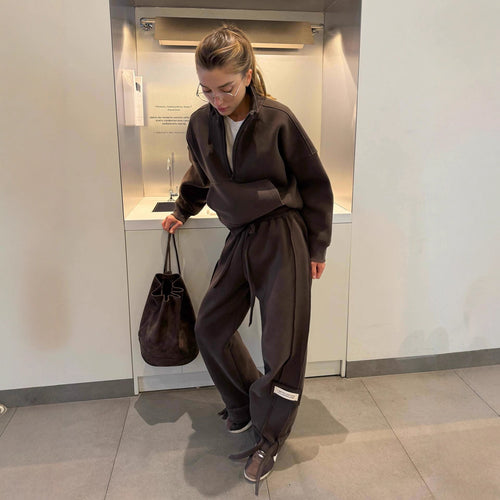 Kvinder Casual Oversized Lounge Sweatjakke og Joggingbuks Sæt Stilla