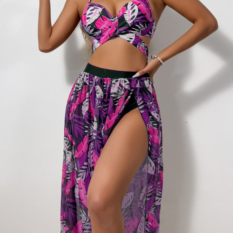 Dame bikini sæt med ekstravagant cut-out og blomster nederdel Skovae