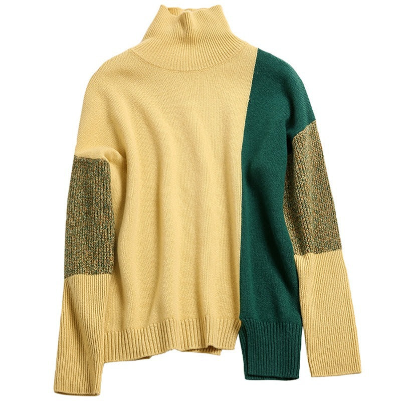 Dame rullekrave strikpullover med kontrastærme detalje Stilla