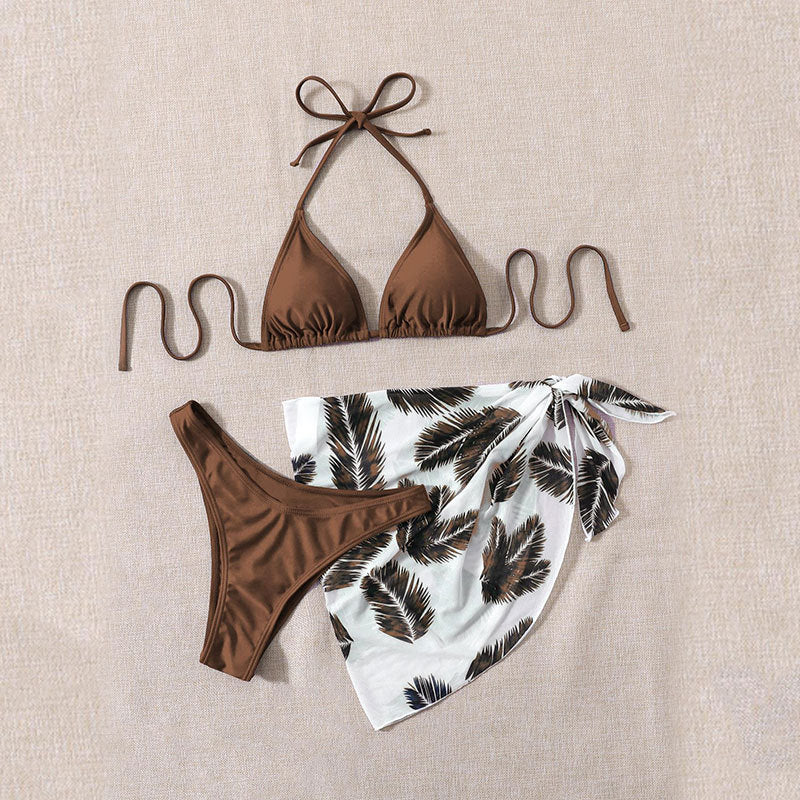 Dame trekants bikini med polstret top og elegant draperet tørklæde Skovae