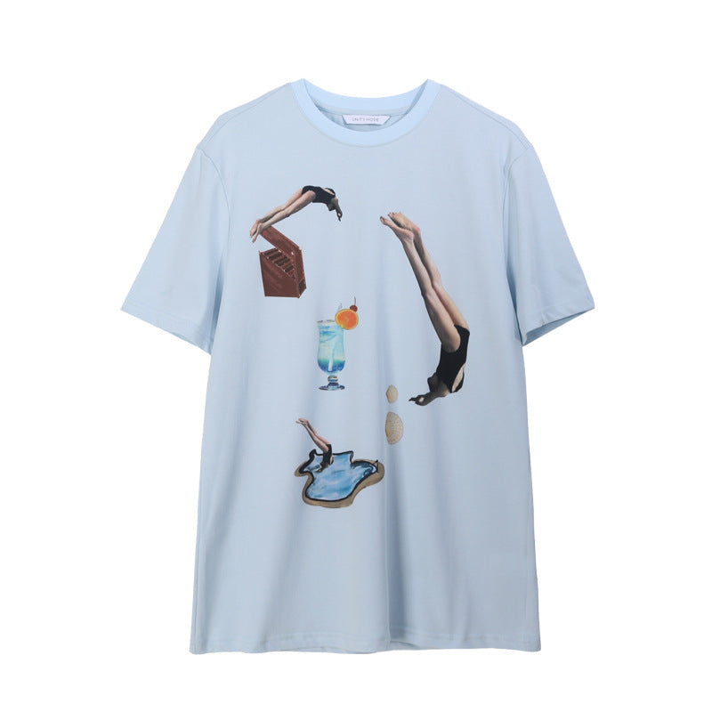 Dame T-shirt med kreativ grafikprint og afslappet snit Stilla