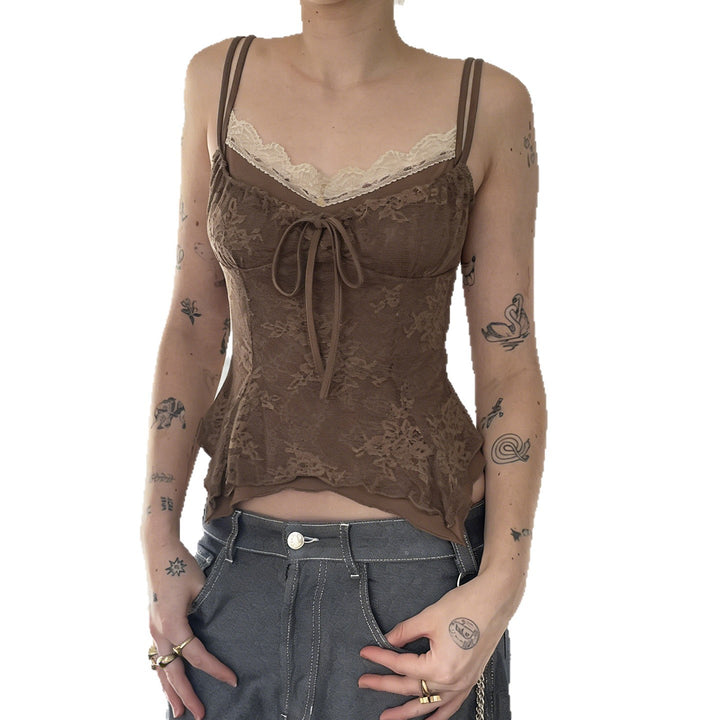 Dame Spets-Bustier-Top med raffinerede stropdetaljer og elegant knude Skovae