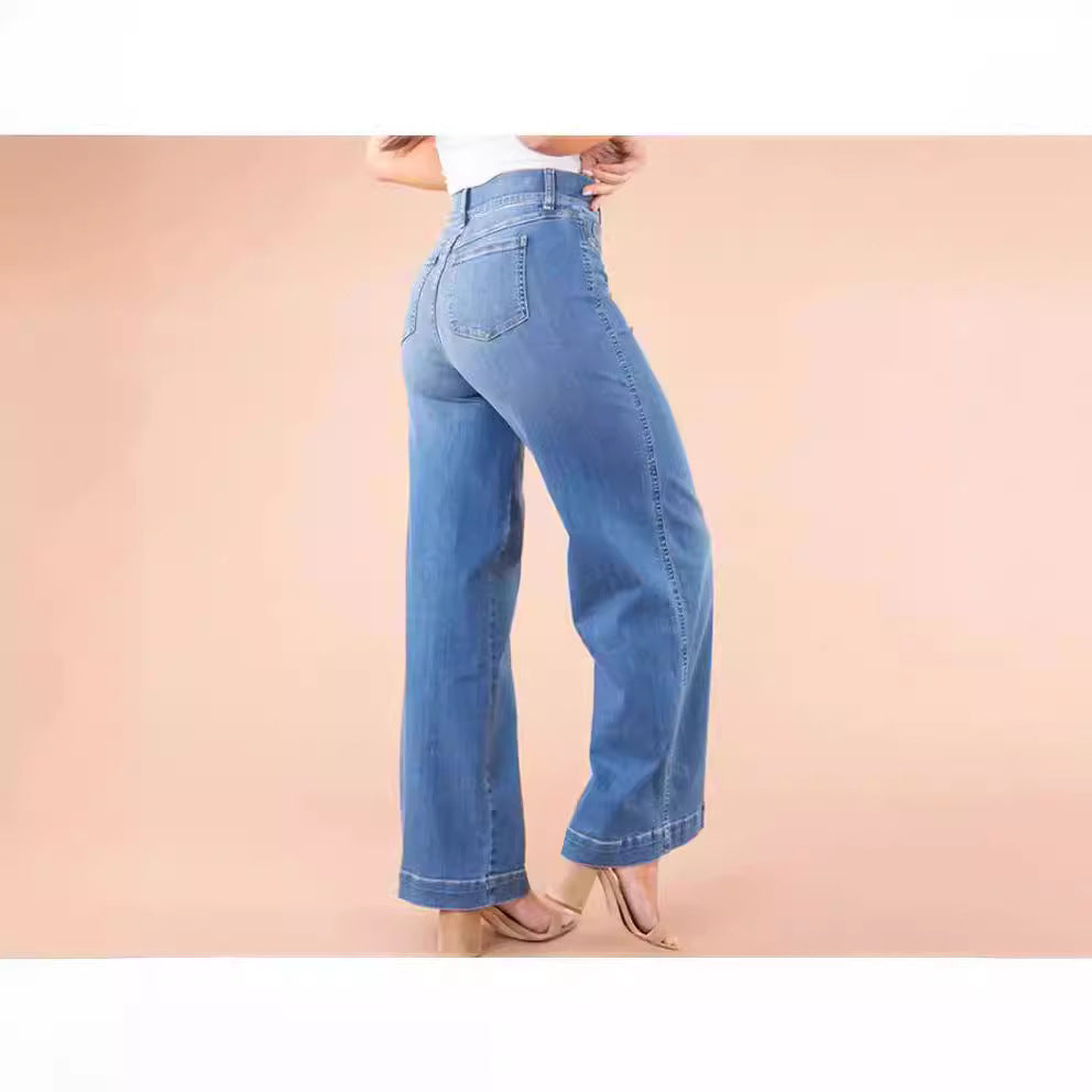 Dame vidde højtaljede jeans med elegant skæring og markante syningsdetaljer Skovae