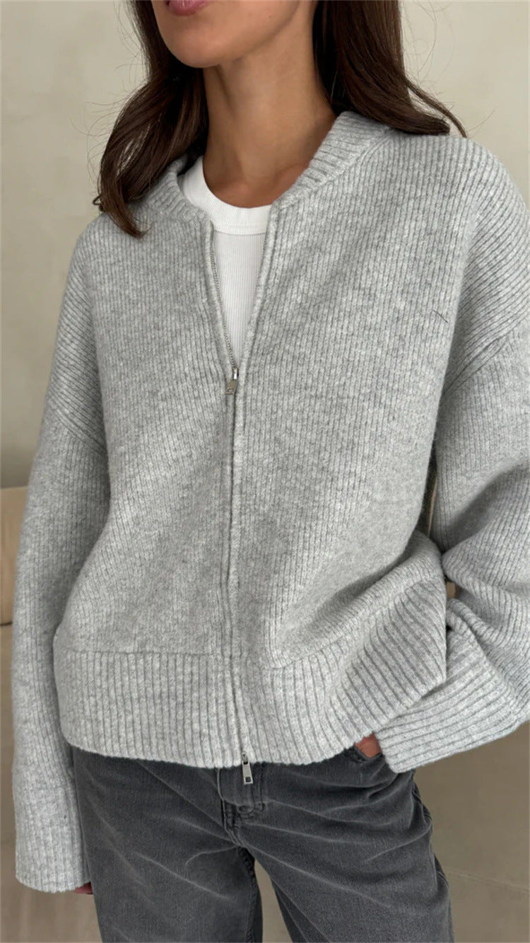 Kvinders afslappede strikket sweater med lynlås Stilla