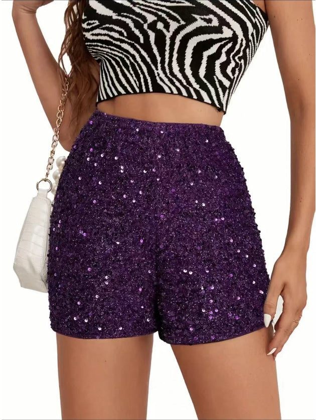 Dame Glitrende Shorts med elastisk talje og funklende detaljer Stilla