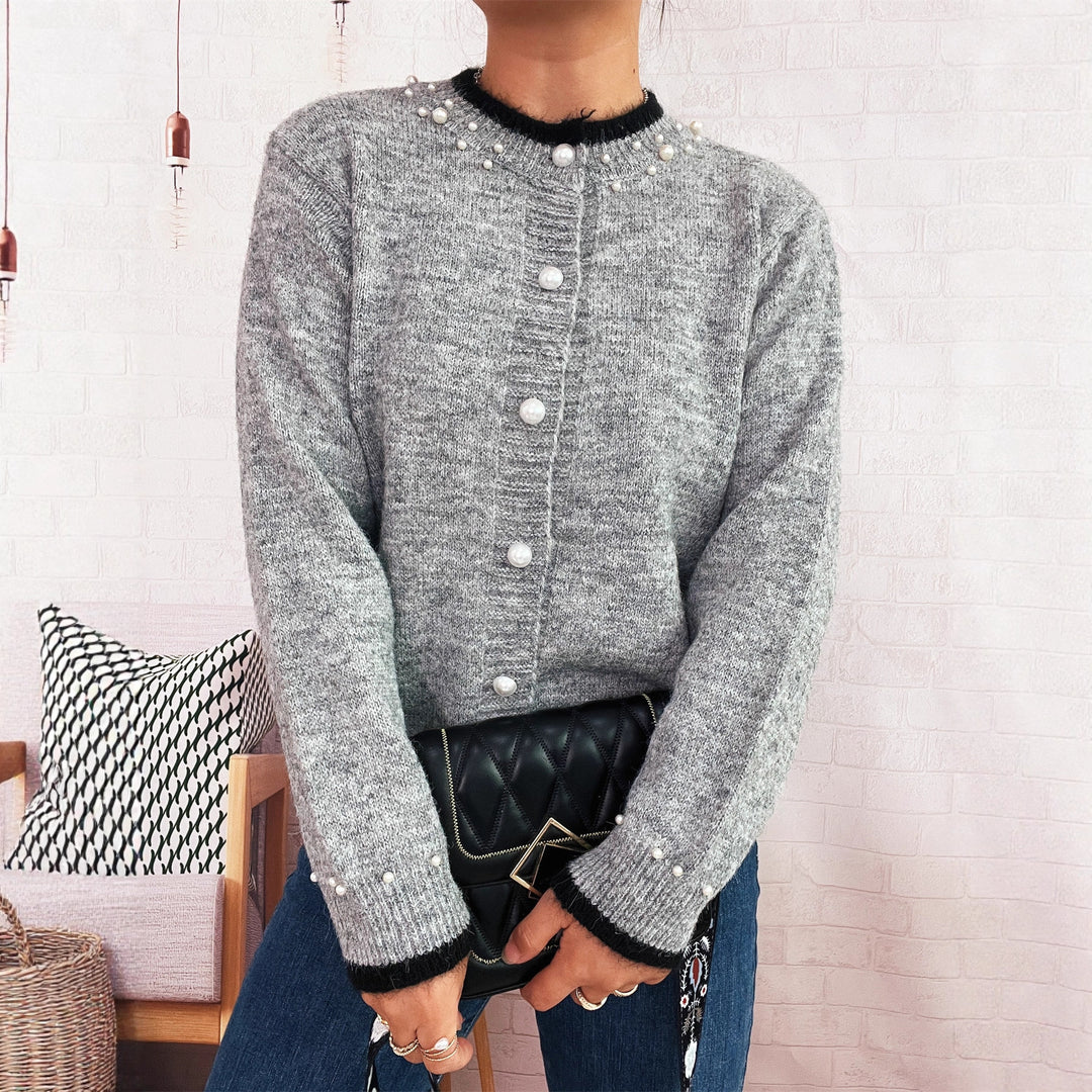 Damer elegant cardigan med dekorative knapdetaljer og perleudsmykninger Stilla