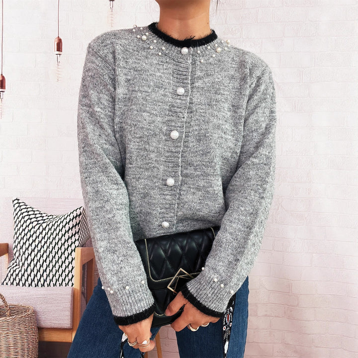 Damer elegant cardigan med dekorative knapdetaljer og perleudsmykninger Stilla