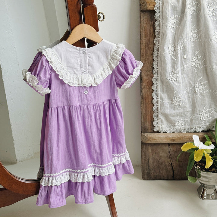 Pige vintage-inspireret broderet kjole med blonder Stilla