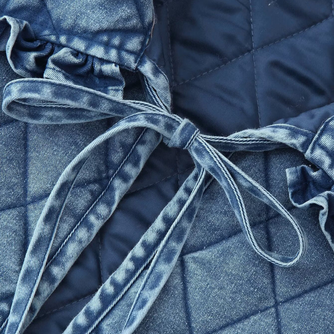 Dame quiltet Denim-jakke med frynset krave Stilla