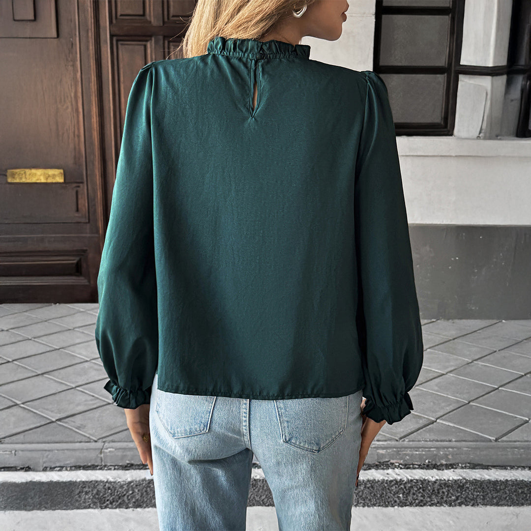 Damer elegant bluse med draperinger og ballonærmer Stilla