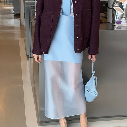 Dame Elegant Midi kjole med transparent underdel og moderne overdel Stilla