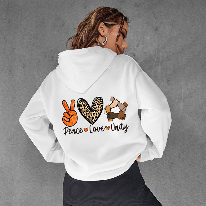 Kvinders hoodie med højkvalitets Peace-Love-Unity design Skovae