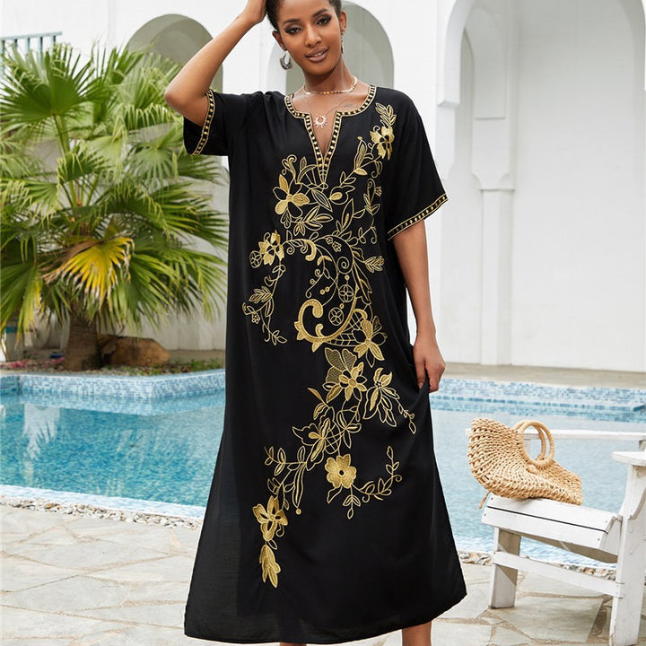 Dame Maxikjole med detaljeret floral broderet spids Stilla