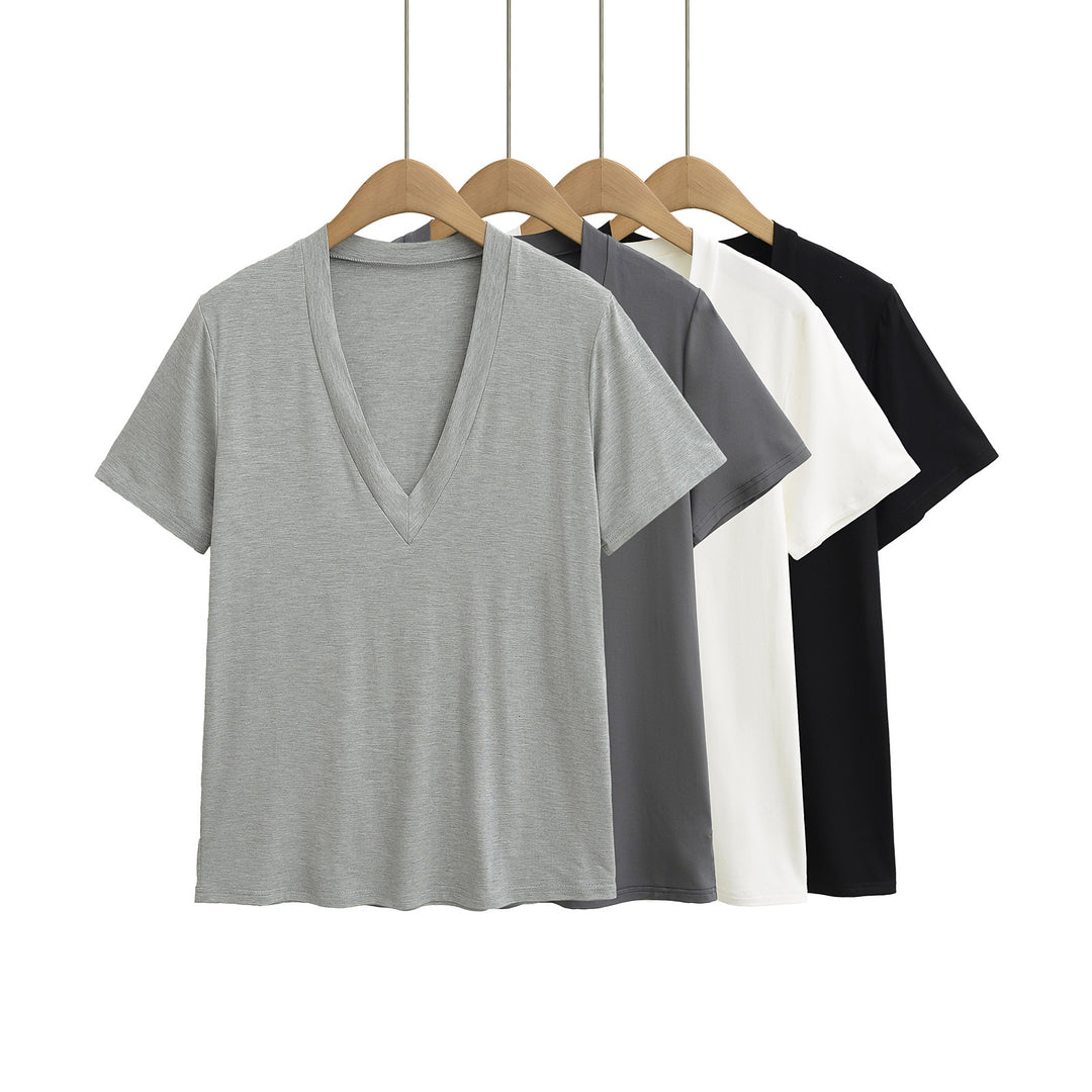 Dame V-hals T-shirt med blødt komfortmateriale Stilla