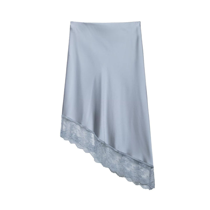 Dame elegant satin nederdel med delikat spids dekoration Skovae