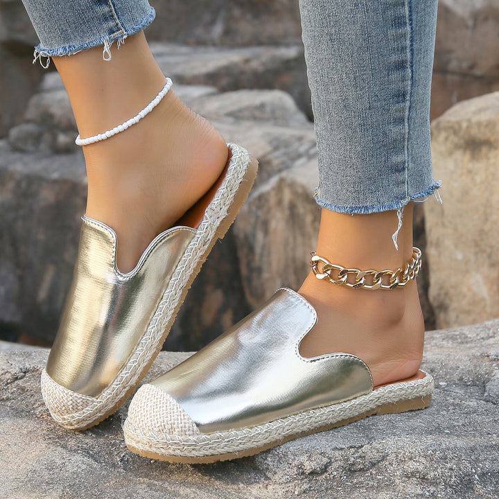 Dame lukkede espadrilles med skinnende metallic-overmateriale Stilla