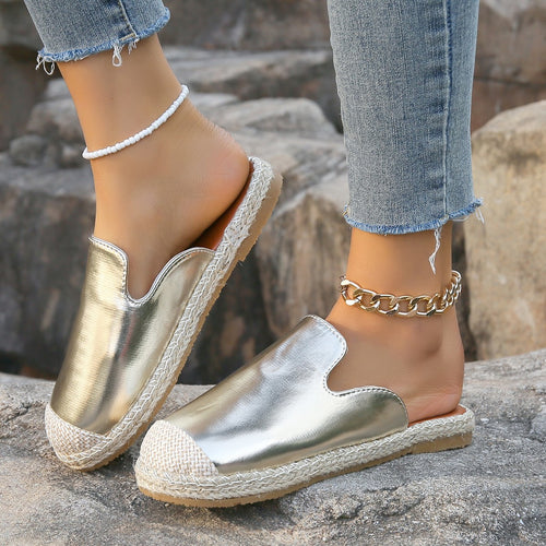Dame lukkede espadrilles med skinnende metallic-overmateriale Stilla