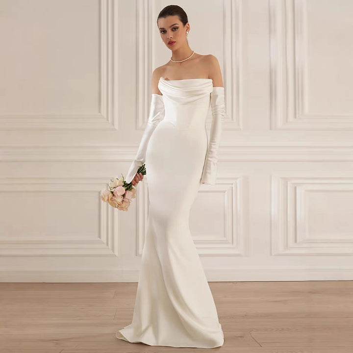 Dame Elegant Havfrue-Kjole med off-shoulder Design og lange ærmer Skovae