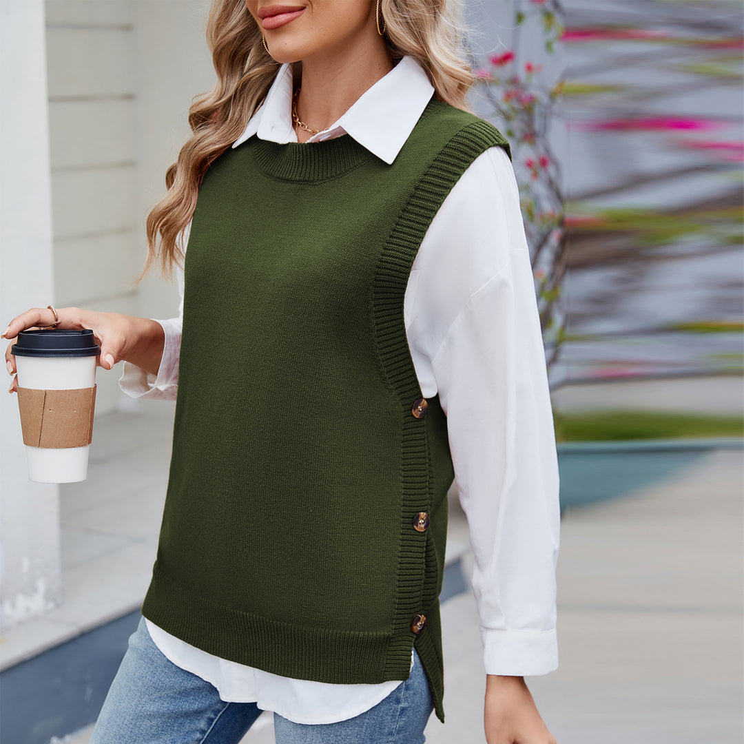 Dame strikpullover med sidelange knapdetaljer og moderne pasform Stilla