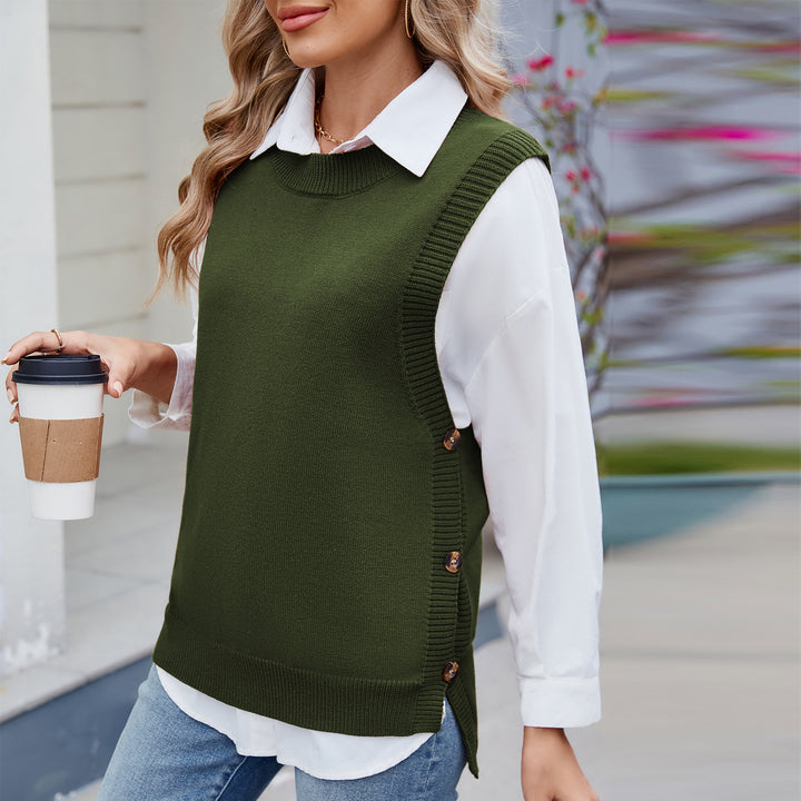 Dame strikpullover med sidelange knapdetaljer og moderne pasform Stilla
