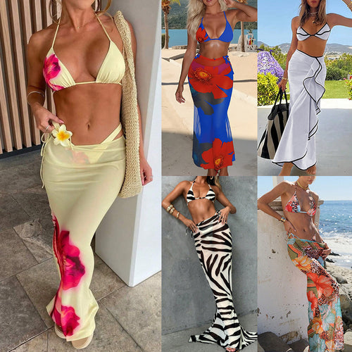 Dame Triangel-Bikini med elegant indpakket nederdel og dyremønster Skovae