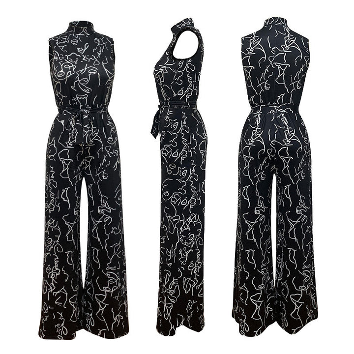 Dame moderigtig jumpsuit med bred pasform og innovativt grafisk design Stilla