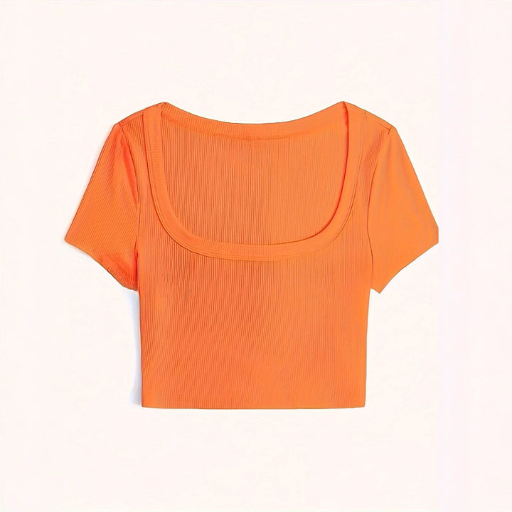 Dame Crop-top med dybt udskåret bådudskæring og ribstruktur Stilla