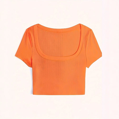 Dame Crop-top med dybt udskåret bådudskæring og ribstruktur Stilla