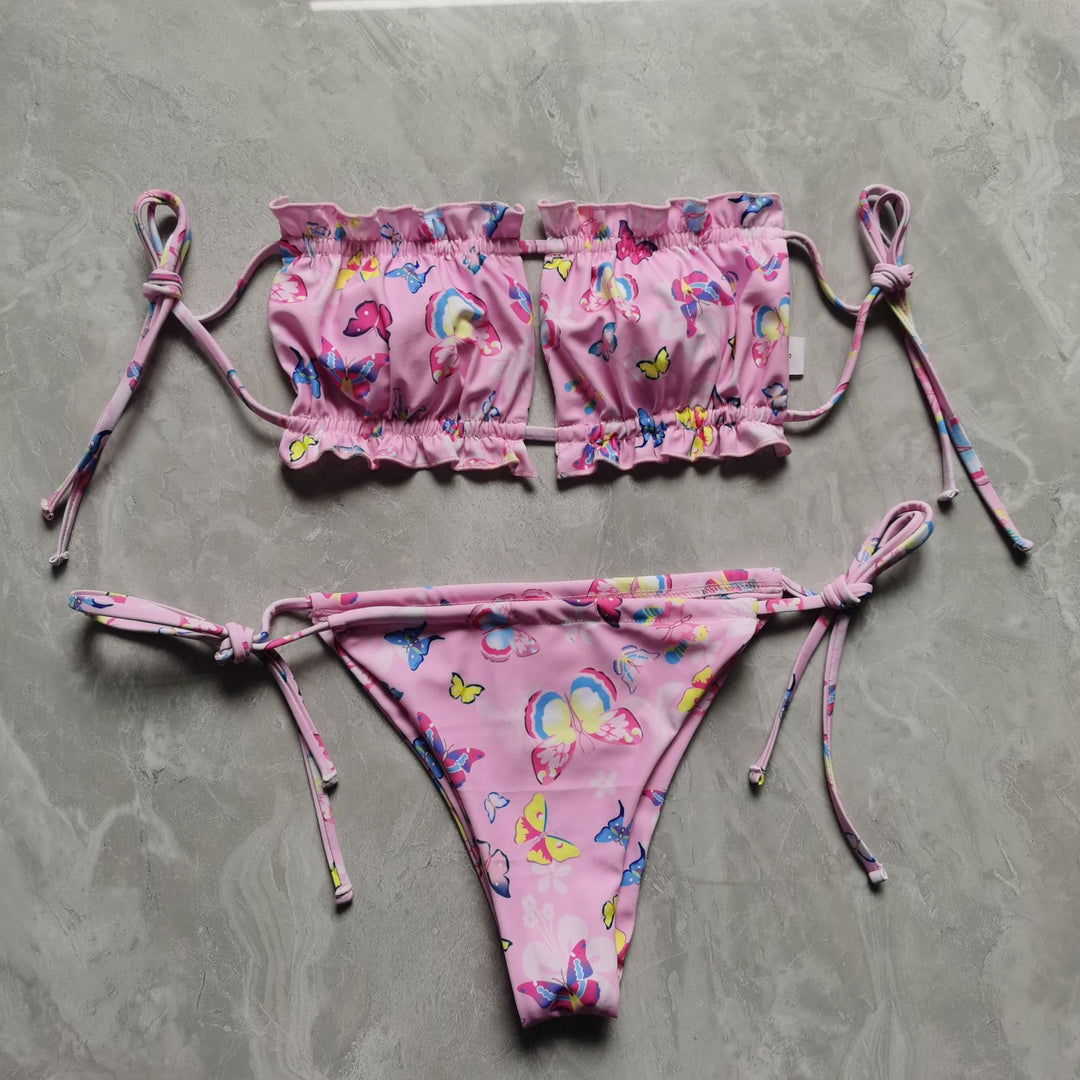 Dame bandeau-bikini med voluminøse ruffle detaljer Skovae