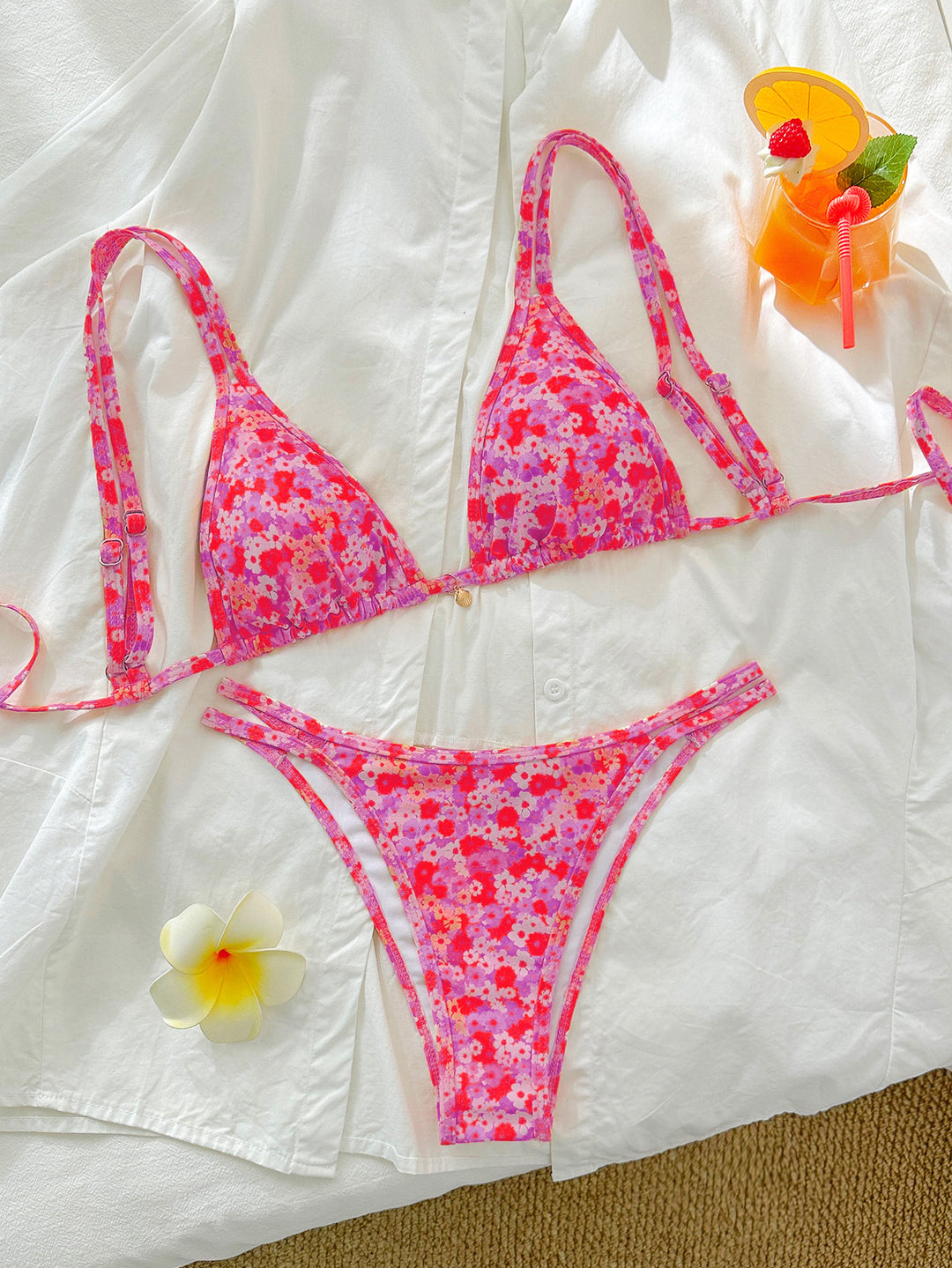 Dame triangel-bikini med blomsterdesign Skovae