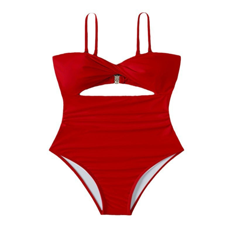 Dame Cut-Out Badedragt med elegant rynkning og delikat dobbeltstropdesign Stilla