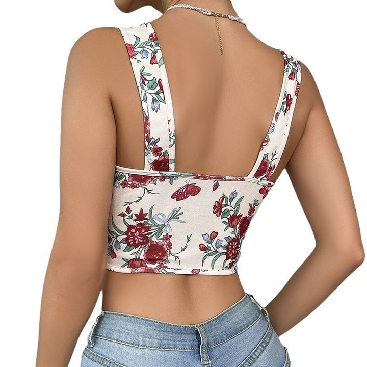 Dame Crop-Top med blomsterdesign og raffinerede snørredetaljer Stilla